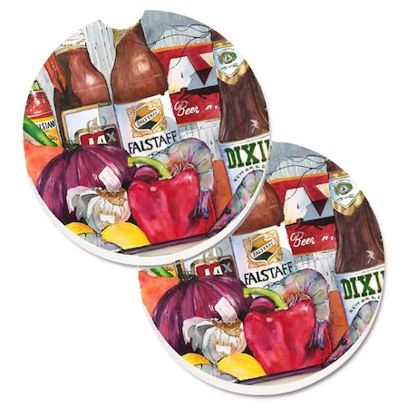 Carolines Treasures New Orleans Beers and Spices Set of 2 Cup Holder Car Coaster 1017-1CARC